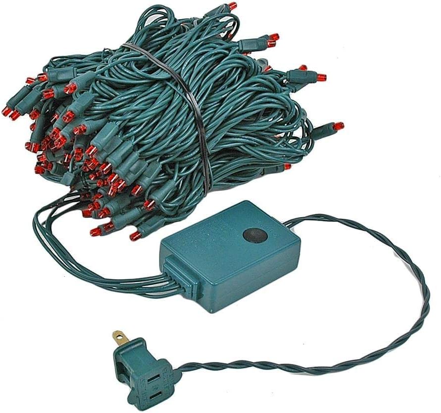 Novelty Lights 46.5 Feet 140 Light LED Chasing Christmas String, 16 Function Controller, Red on Green Wire, UL Listed for Indoor/Outdoor Use