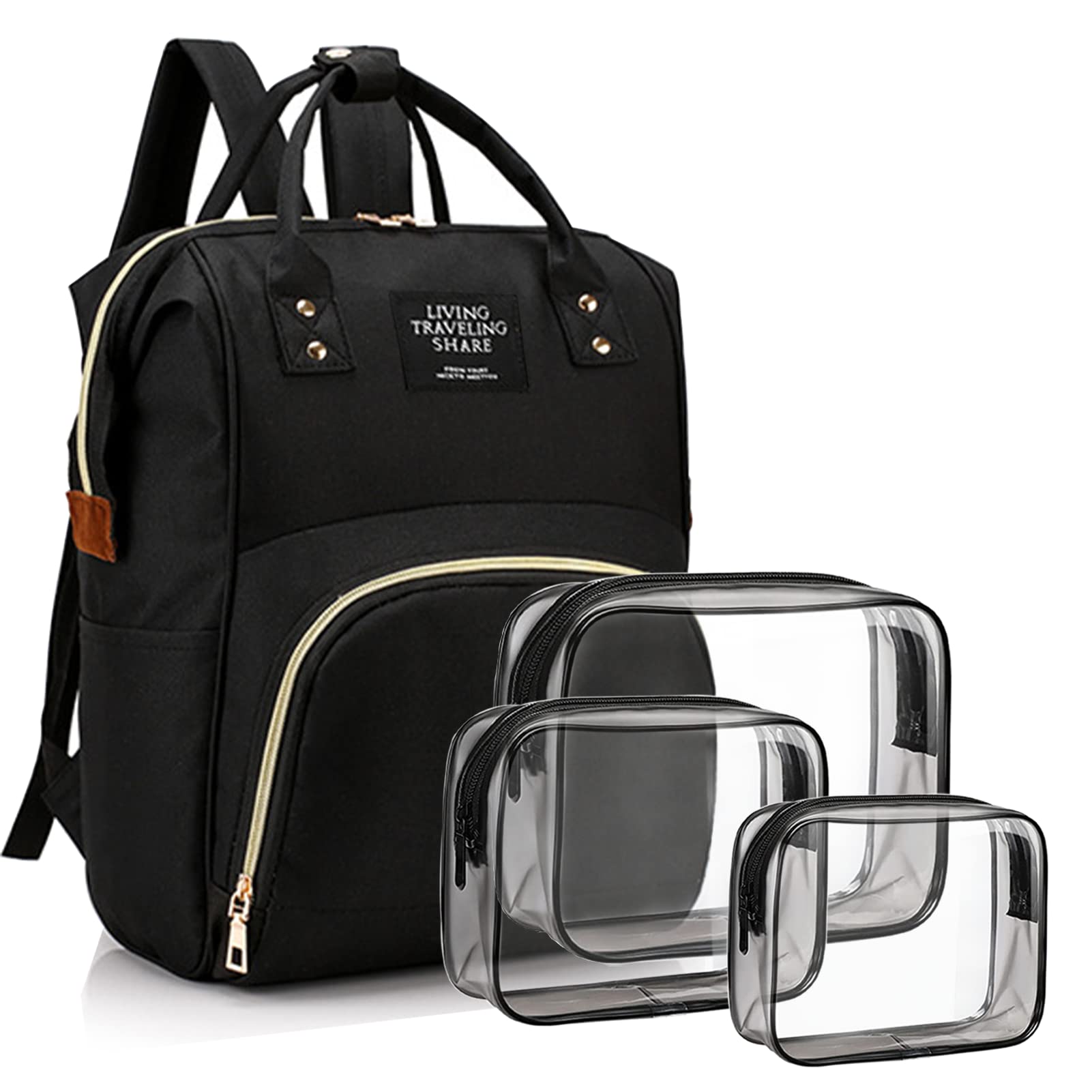 Timberer Diaper Bag with Organizing Pouches, Nappy Bags Handbag Multifunction Diaper Bag for Baby Care Travel Backpack Large Capacity Black