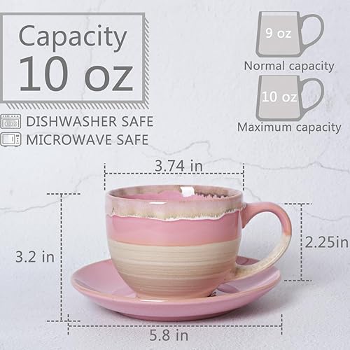 Miniatura 2 de Bosmarlin Juego de 2 tazas y platillo de cerámica para capuchino, 10 onzas, tazas de café para café con leche, expreso, té, lavavajillas y