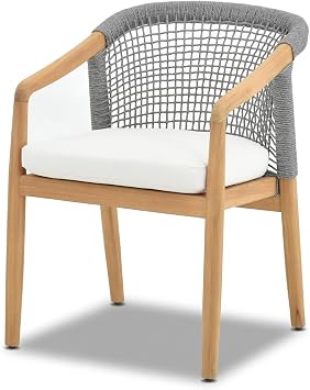 Outdoor Patio Chairs, Teak Frame with Finish Woven Rope Armchairs Weather Resistant Outdoor Furniture Chairs for Lawn Backyard Porch