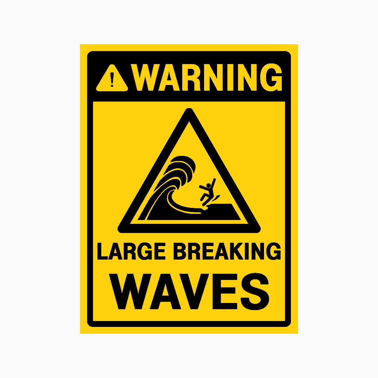 WARNING LARGE BREAKING WAVES Sign, 12x8 Metal Tin Sign, Beware of large waves.