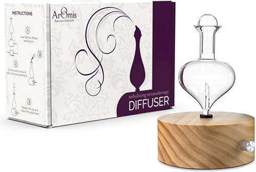 Vista 7 de ArOmis - Nebulizador de aceites esenciales de vidrio de alta calidad, difusor sin agua para aromaterapia, difusor de aceite hecho a mano, base