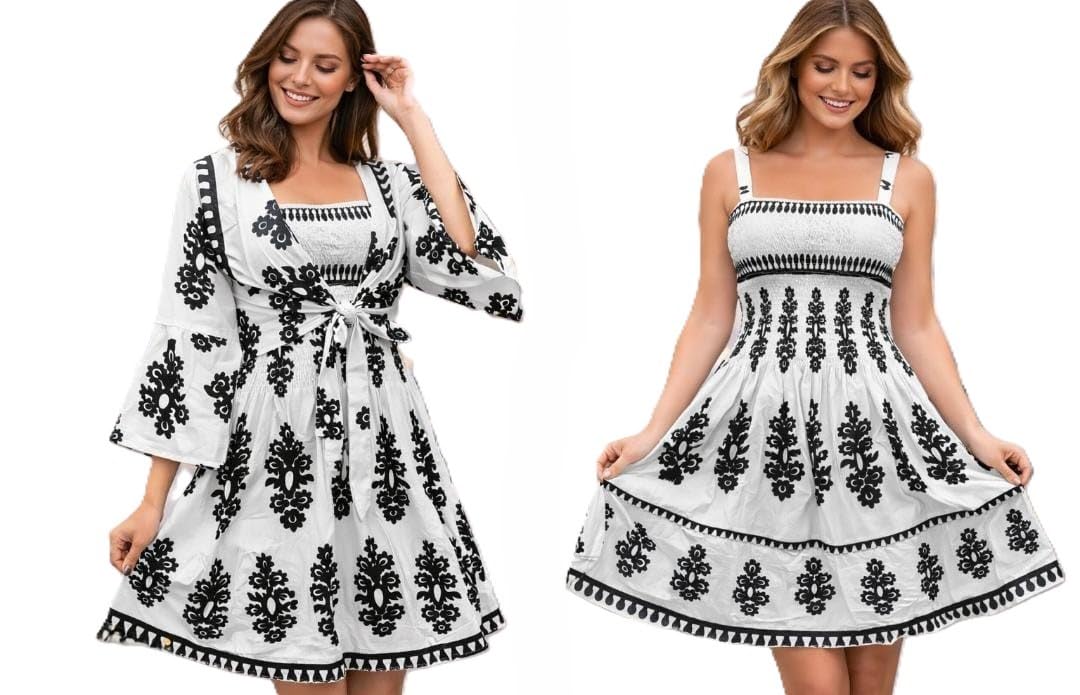 Women Stylish 2Pcs Set Strep Western Dress with Matching Shrug Elegant Casual Outfit-image-43