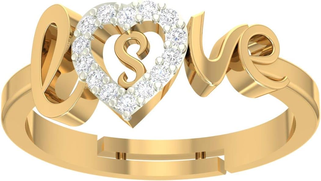 Love Collection letter S American Diamond Adjustable Valentine Heart Gold Initial for Women Girls Girlfriend Men Boys Couples Lovers Design Gold plated Ring