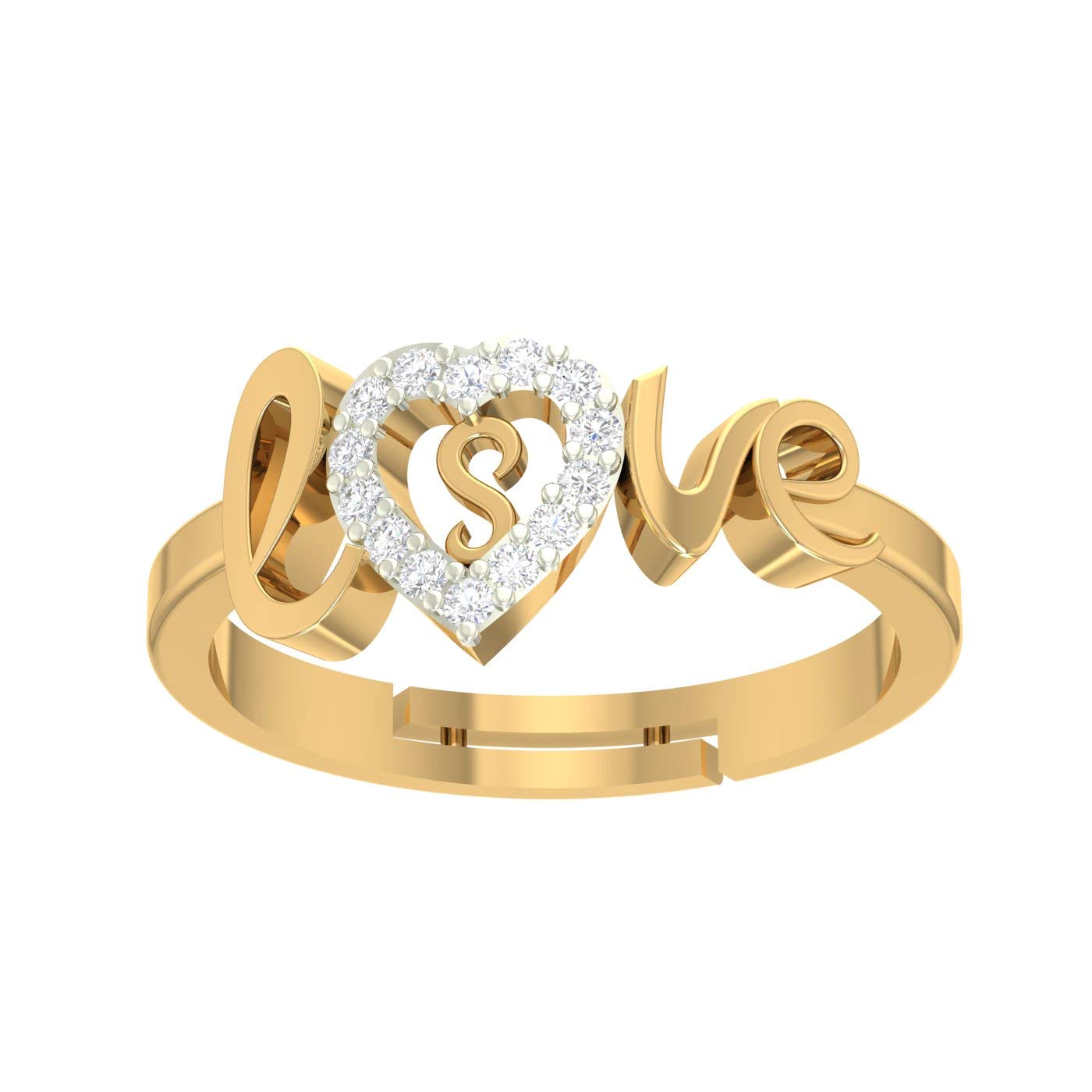 Kanak JewelsLove Collection letter S American Diamond Adjustable Valentine Heart Gold Initial for Women Girls Girlfriend Men Boys Couples Lovers Design Gold plated Ring