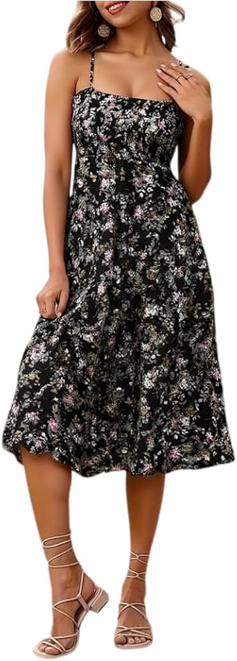Summer Dresses for Women Vacation Smocked Floral Maxi Dress 2026 Spaghetti Strap Sleeveless Boho Beach Sundress Outfits
