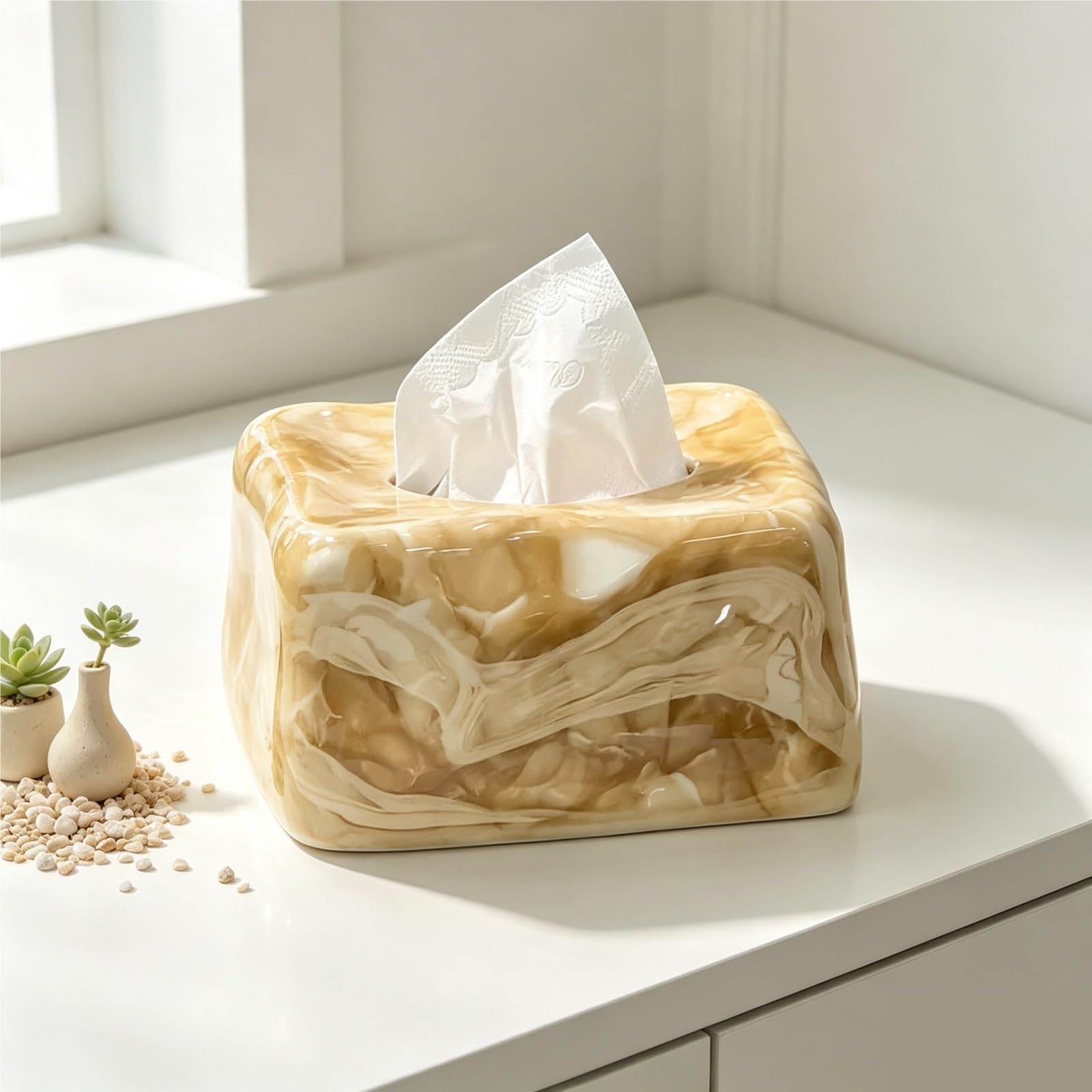 Pudełko na chusteczki ozdobne pudełko na chusteczki z marmurowym wzorem premium ceramiczne pudełko na chusteczki do lodu, estetyczny wystrój domu