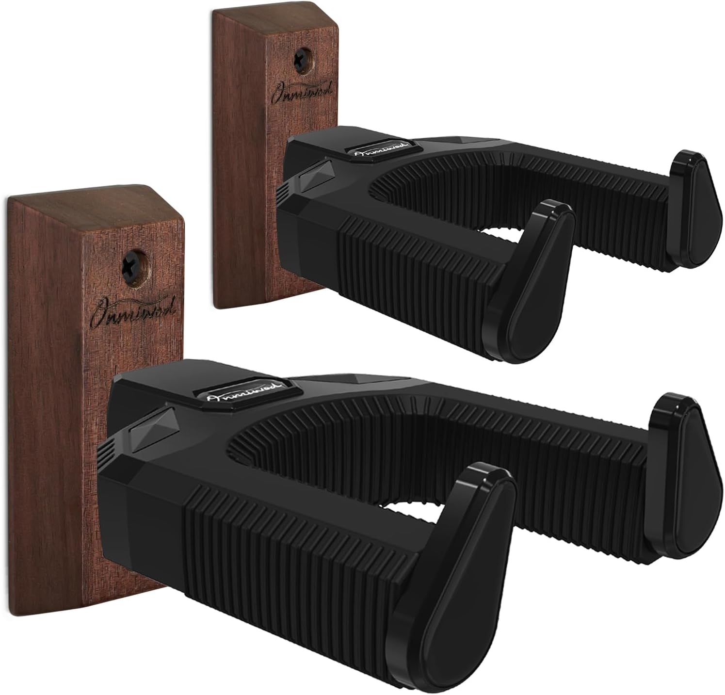 Onmiwod Guitar Wall Mount 2 Pack, Auto Lock Guitar Hanger Acacia Hardwood, Guitar Wall Hangers, Guitar Holder Hook Wall Stand for Classical, Acoustic, Electric Guitar, Bass, Ukulele, Gift