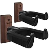 Onmiwod Guitar Wall Mount 2 Pack, Auto Lock Guitar Hanger Acacia Hardwood, Guitar Wall Hangers, Guitar Holder Hook Wall Stand for Classical, Acoustic, Electric Guitar, Bass, Ukulele, Gift