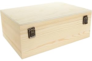 Unfinished Wooden Box, Large Wooden Box with Hinged Lid and Front Clasp...