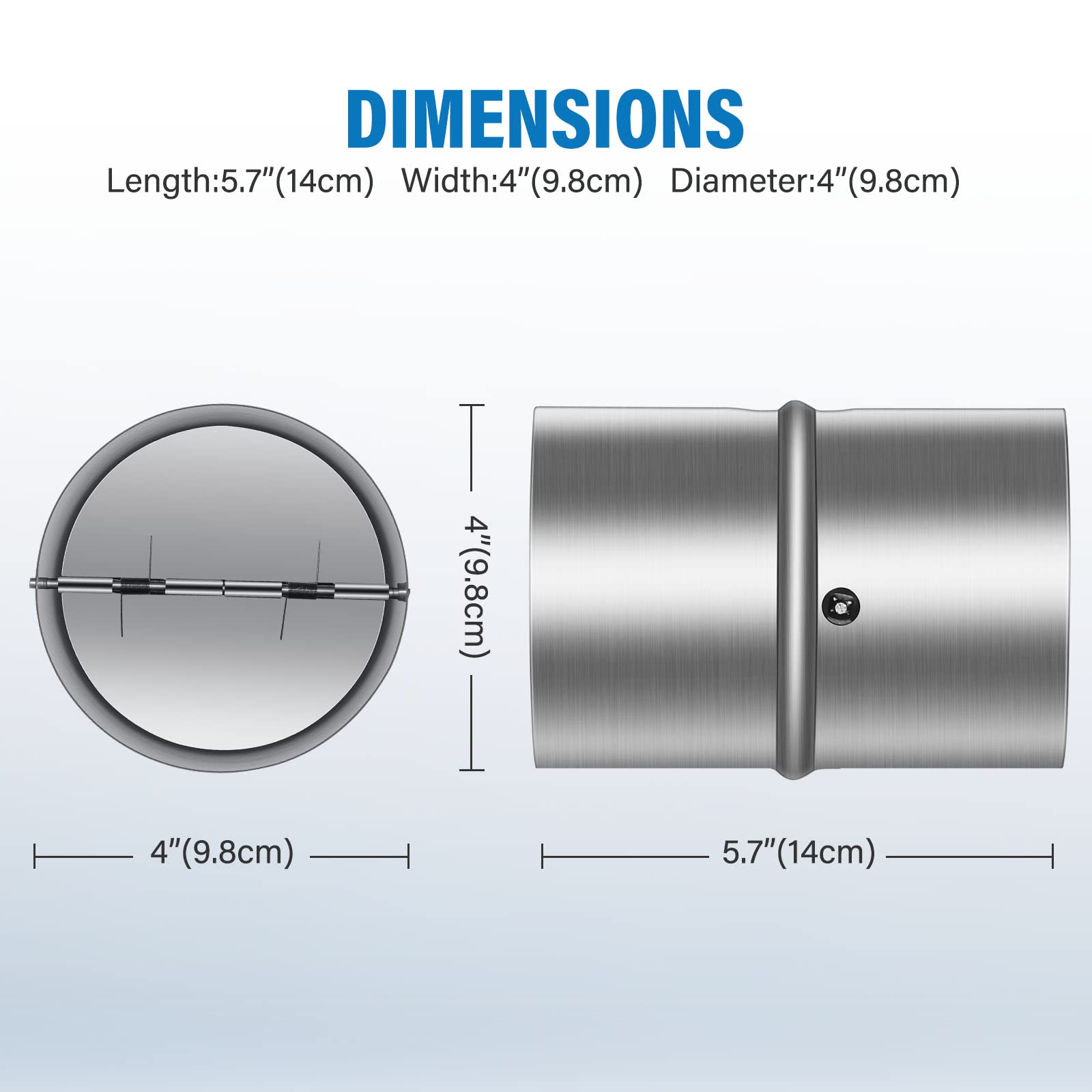 iPower 4 Inch 195 CFM Inline Ventilation Exhaust Fan, 8 Feet Ducting and Backdraft Shutter Damper for Grow Tent, HVAC Heating Cooling, Lite 4", 2 Clamps Included