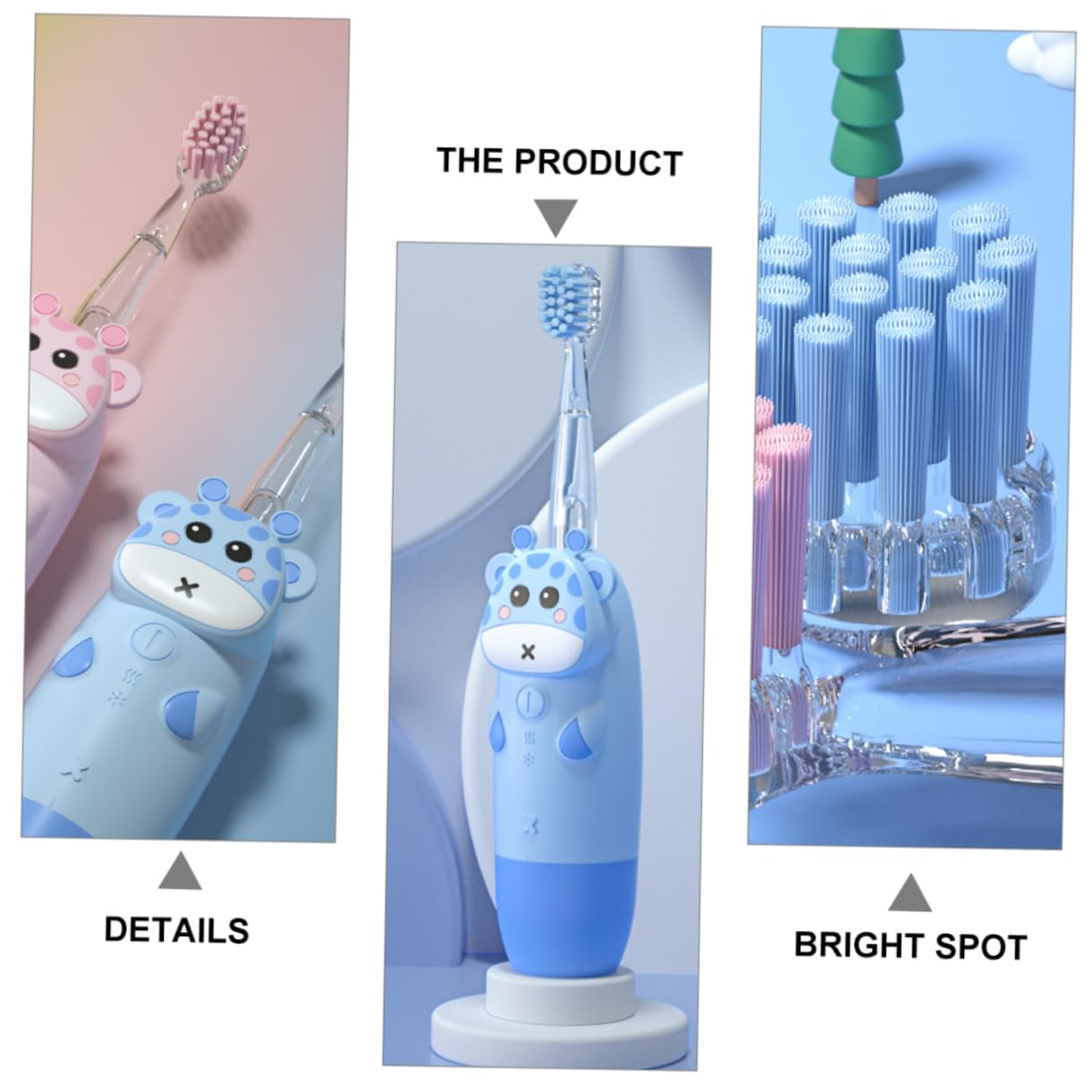 Cepillo de Dientes Eléctrico Frecuencia Ajustable y Resistente al Agua Material Silicona y Pc, Juego de 1 Set para Niños Adecuado para Bebés y Niños