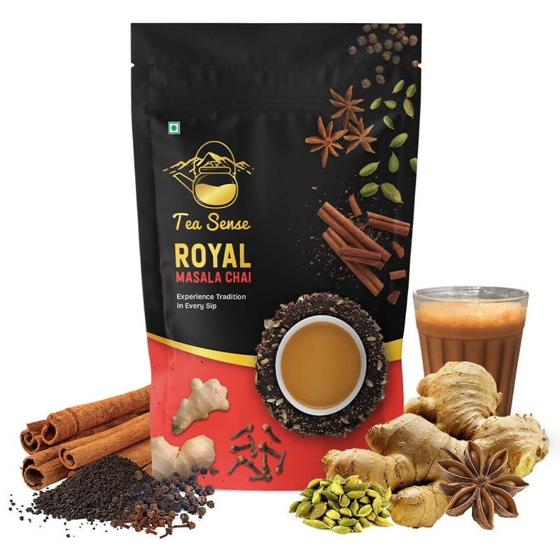 Image of TEA SENSE Royal Masala Chai | 200 g | Strong & Kadak | Assam CTC, Ginger, Cardamom, Clove, Cinnamon, Black Pepper, Star Anise | Chaipatti