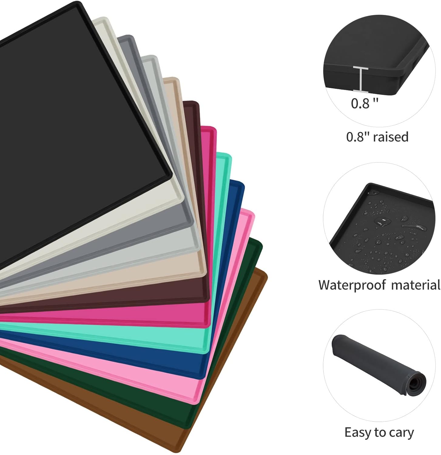 Dog Food Mat,Silicone Waterproof Food Tray,Non Slip Pet Bowl Mats Placemat,0.8" Raised Edge,Suitable for Most Small and Medium Sized Pets,28" x 18"