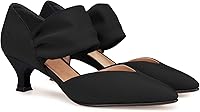 Coutgo Women's Low Kitten Heel Pumps: Pointed Toe Slip-On Ankle Strap Cutout Dress Shoes for Party Wedding