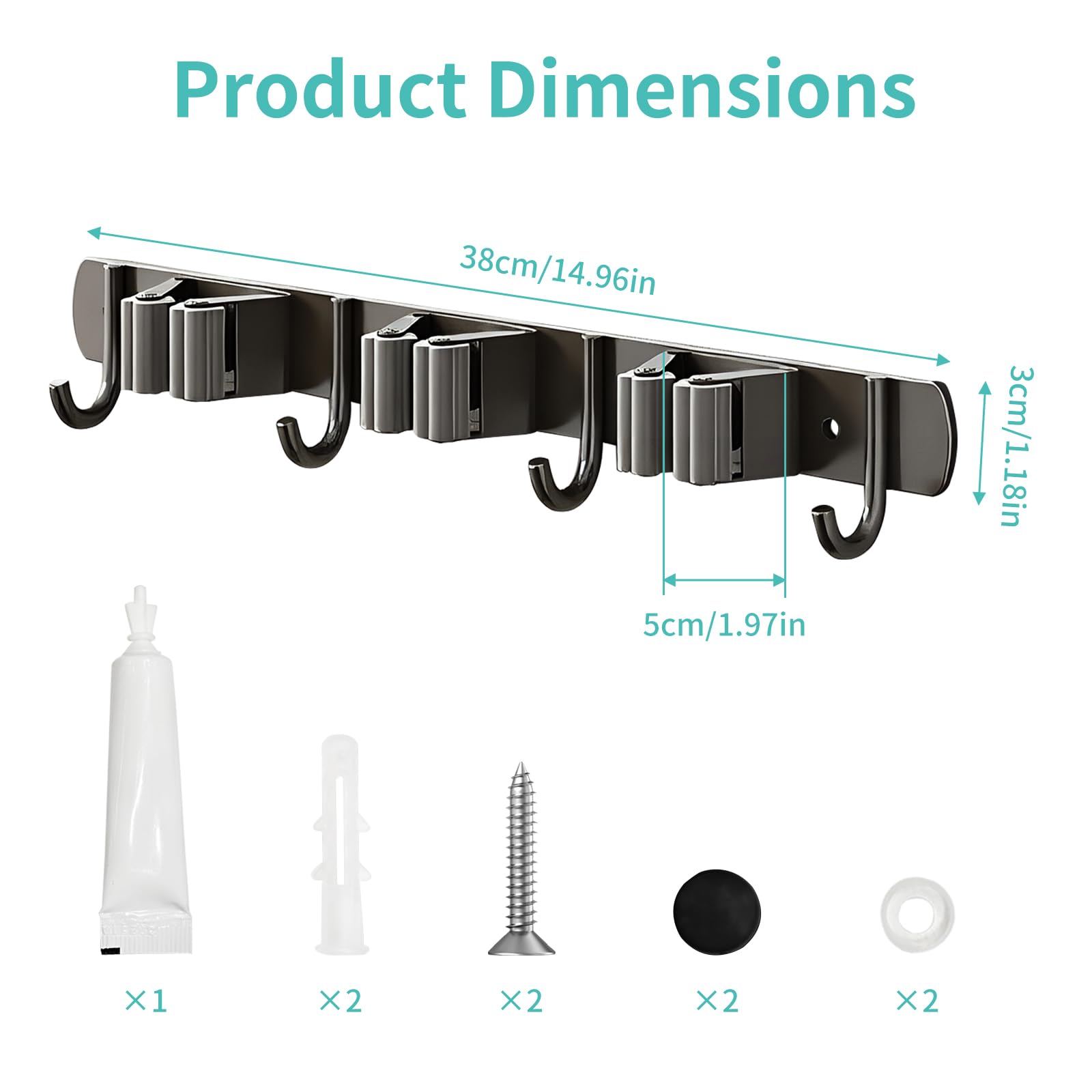 Porta Scope da Parete 3 Supporti con 4 Ganci Portascope da Muro Appendibile in Acciaio Inox Appendi Scope a Muro Adesivo Appendiscope Organizer per Cucina, Garage, Giardino, Terrazza, Bagno