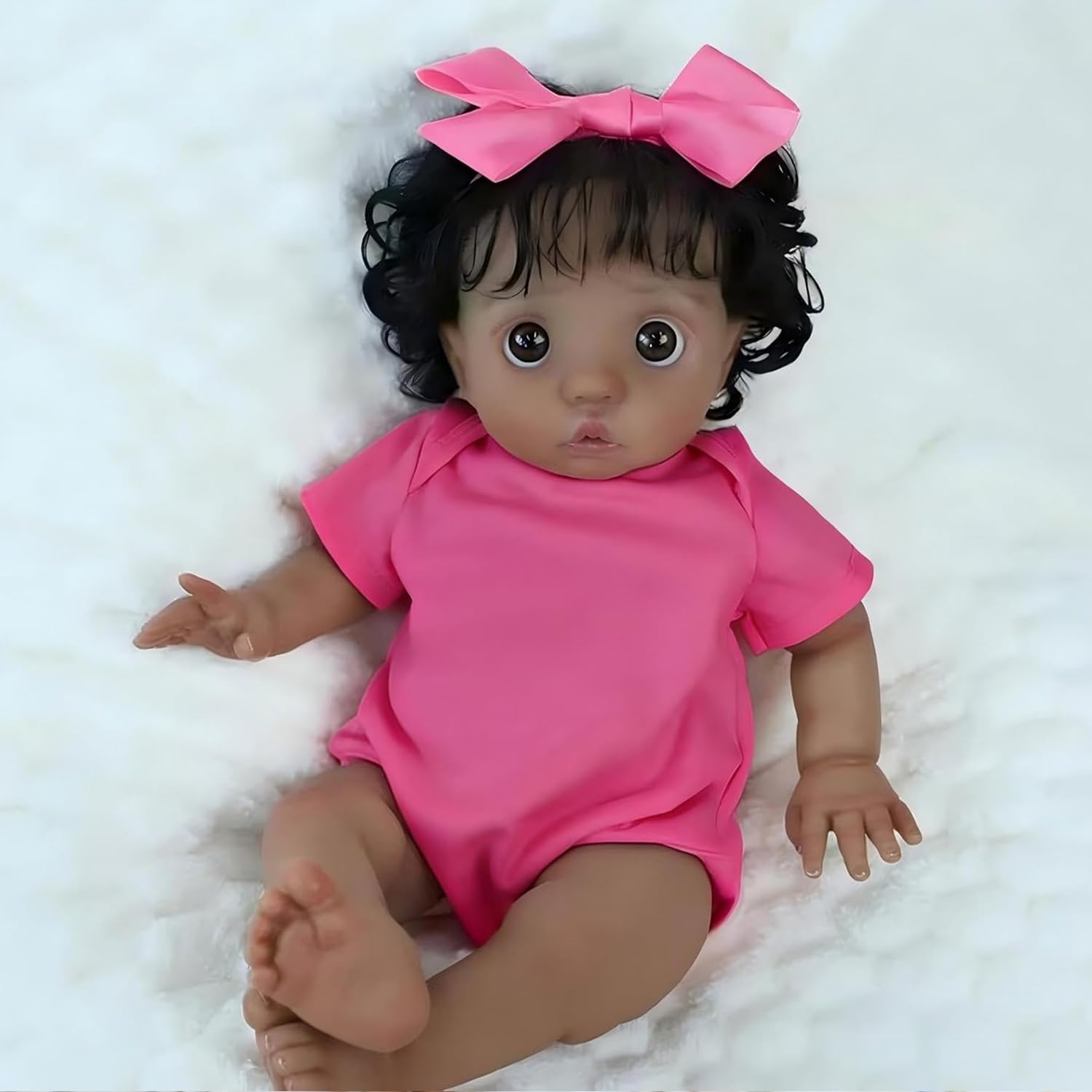 Pinky Reborn Baby Dolls Elf Black Skin Peeka Girl with Big Charming Eyes 16 Inch Reborn Dolls Reborn Toddler Doll Realistic Newborn Soft Cloth Body Baby Dolls With Rooted Black Curly Hair โ image 1