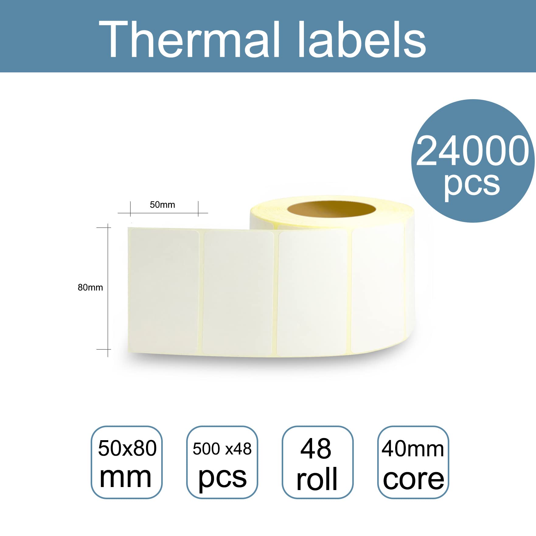 m MU Etiquetas Adhesivas 48 Rollos/24000 Hojas Etiquetas, 80MM X 50MM, Etiqueta De Envío Exprés, Para Catering Tarros De Comida Pegatinas Adhesivas Oficina Cocina|8×5CM
