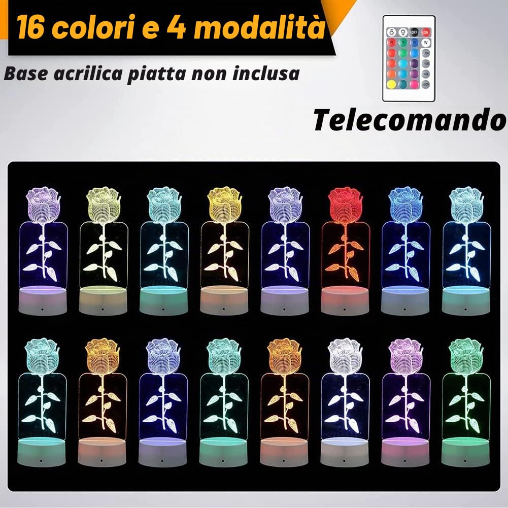 Base per Lampada un Luce Notturna un LED 3D da 12 Pezzi + + USB, Espositore per Esposizione di Luci un 16 Colori per Bianca Acrilico