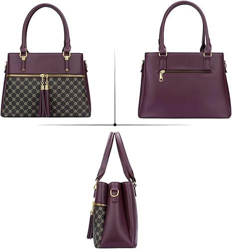 Miniatura 4 de KKXIU Bolsos tipo satchel para mujer con asa, bolsos de hombro y carteras con bolsillos y cremallera, bolsos cruzados de cuero