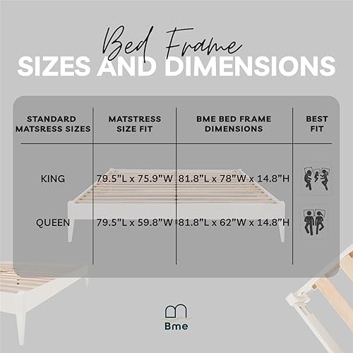 Miniatura 32 de Bme Dinkee - Base de cama de tamaño matrimonial sin cabecera, 15 pulgadas, minimalista y moderna, madera de acacia, 12 listones de madera para
