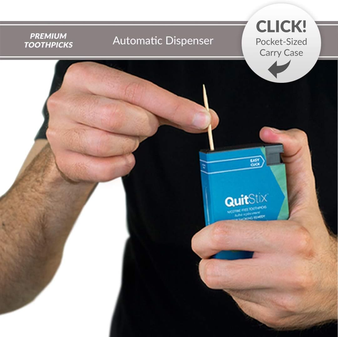 Quit Stix Craving Relief Toothpicks with Automatic Dispenser and Activating Tingle to Quit Smoking, Replace Cigarettes, Keeps Mouth Clean & Fresh (Menthol, 1 Count (Pack of 1))