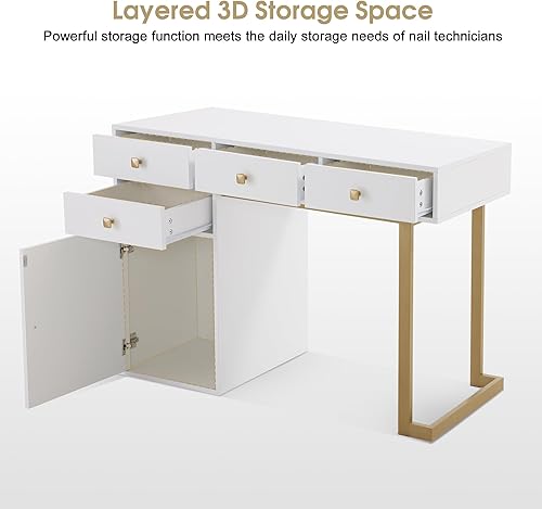 Miniatura 4 de BarberPub Mesa de manicura de belleza con cajones de almacenamiento, escritorio de salón de uñas para tecnología de uñas, estación de maquillaje con