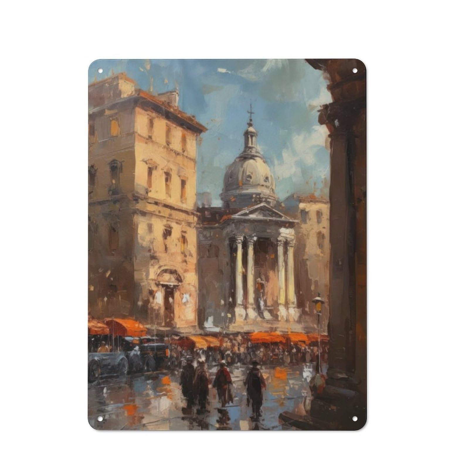 Junmoney Oil Painting Of Rome Retro Metal Sign 40X30cm, Distressed Look Retro Room Decor For Living Room, Hallway, Kitchen Or Cafe