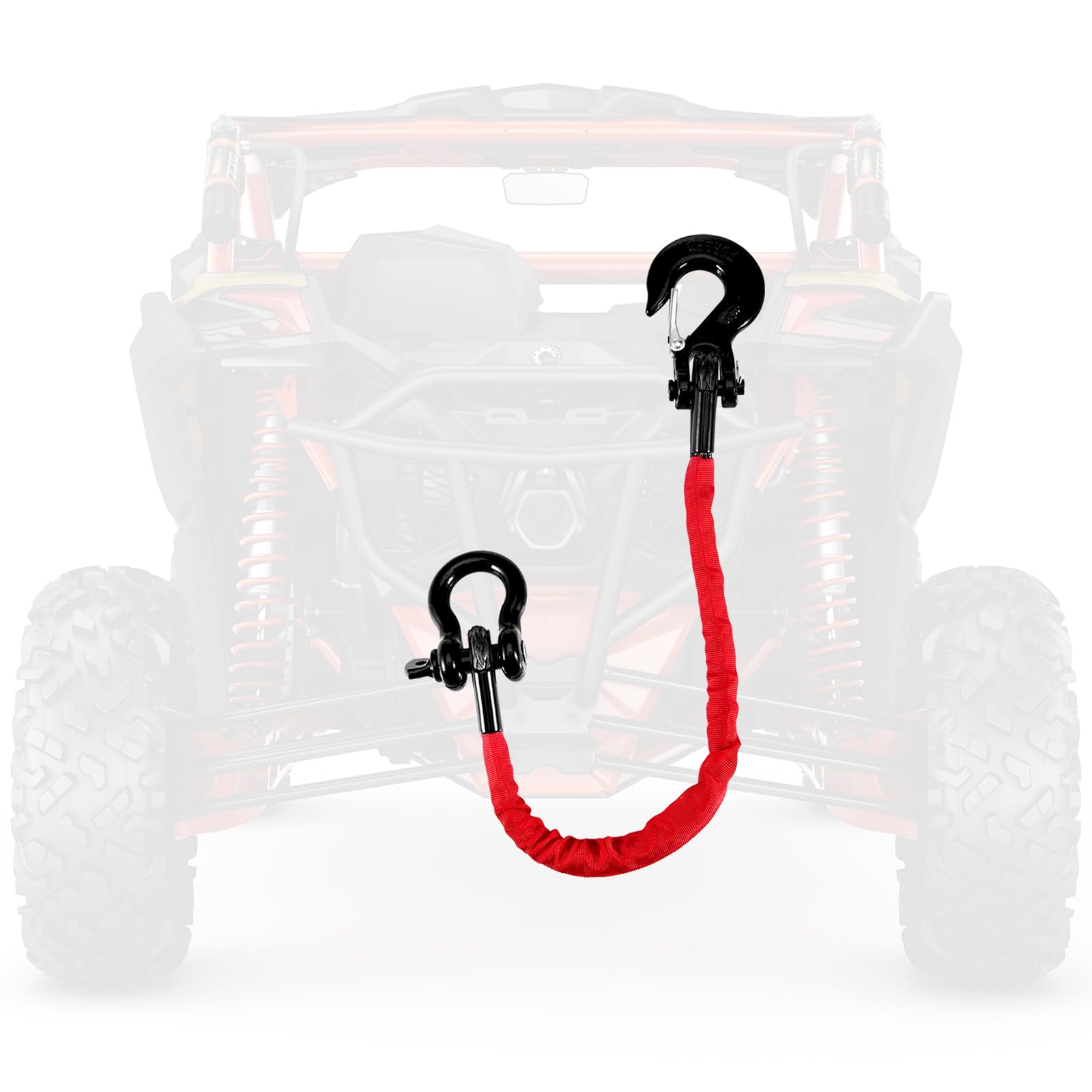Sangle de récupération de 0,6 m pour VTT, 8 164,7 kg avec Crochet de treuil et Anneau en D, Corde de remorquage synthétique avec Boucles, Accessoires de Boue de qualité supérieure