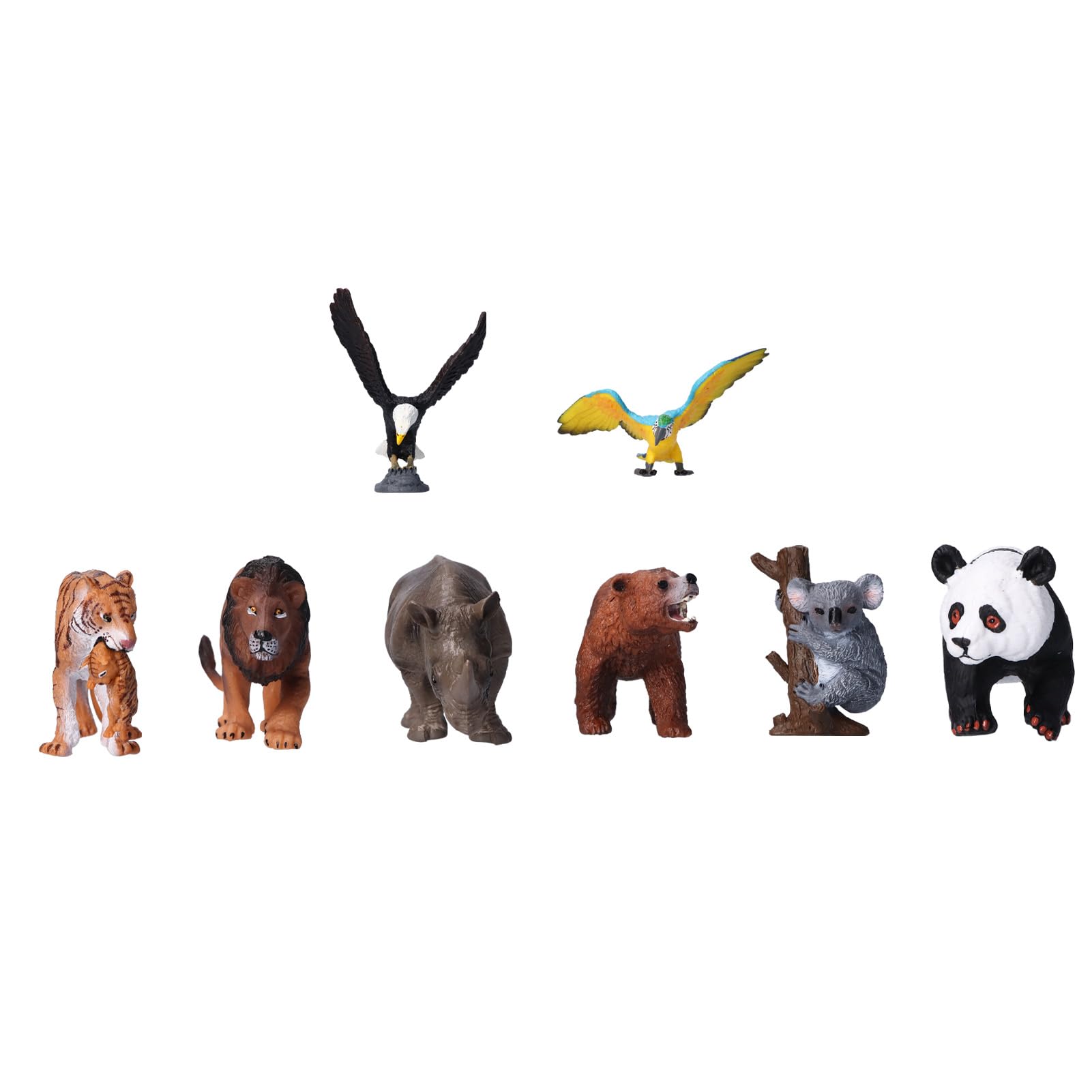 8 Piezas Figuras de Animales Salvajes Juguetes de plástico Animales de la Selva Conjunto de Juguetes con Tigre Koala Panda Guacamayo simulación educativa Safari para Bosque