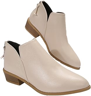 JITUUE Ankle Booties for Women,Women's Casual Dress Low Heeled Booties. V Cut Fashion Thick Heel Design Shoes