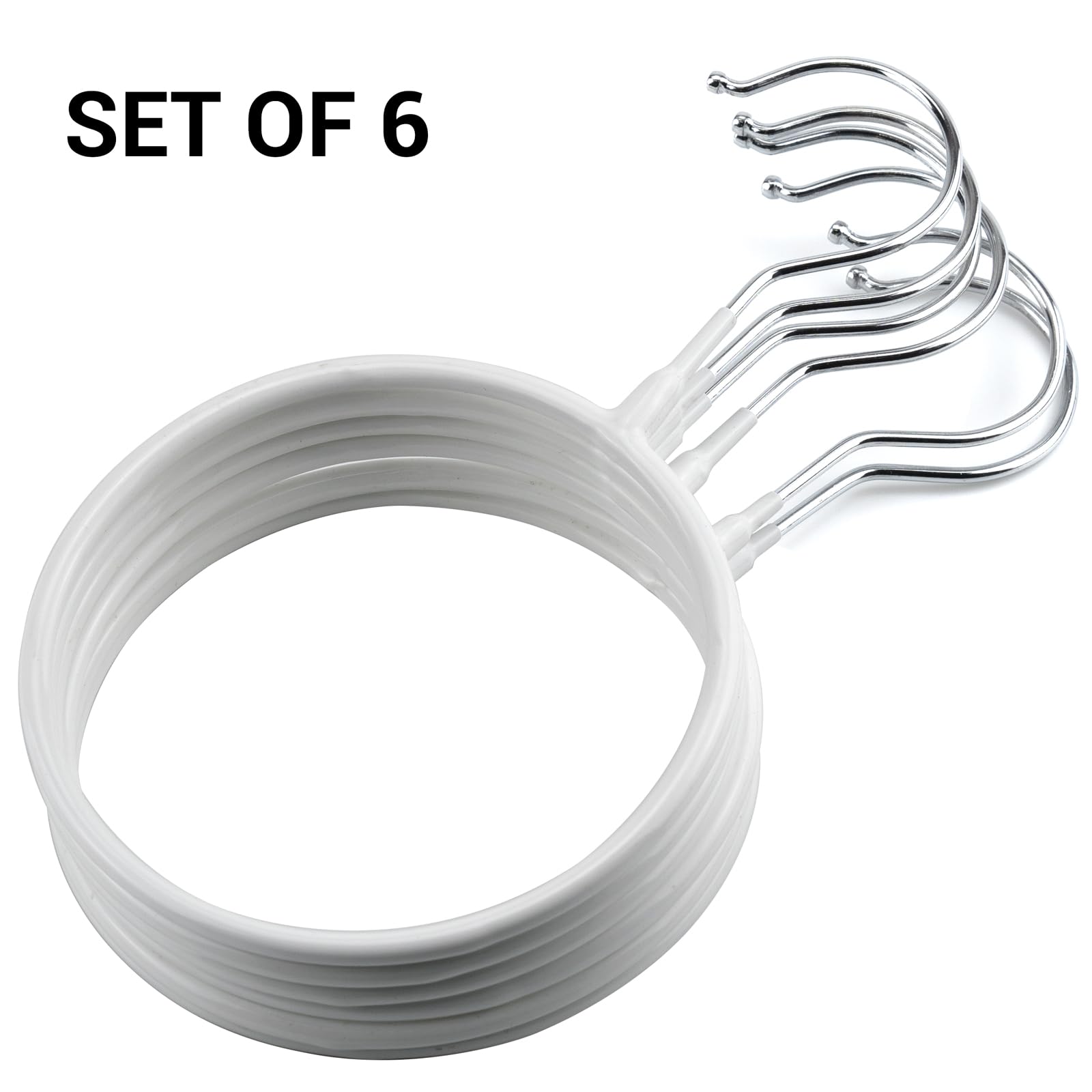 6 Pcs Circle Scarf Ring Hangers Non-Slip Belt Holder Hanger with Hook Scarf Organizers Belt Ties Hanger Rack for Tank Tops Scarves Ties Belts Wardrobe Storage Rack Closet Accessory Hangers, White