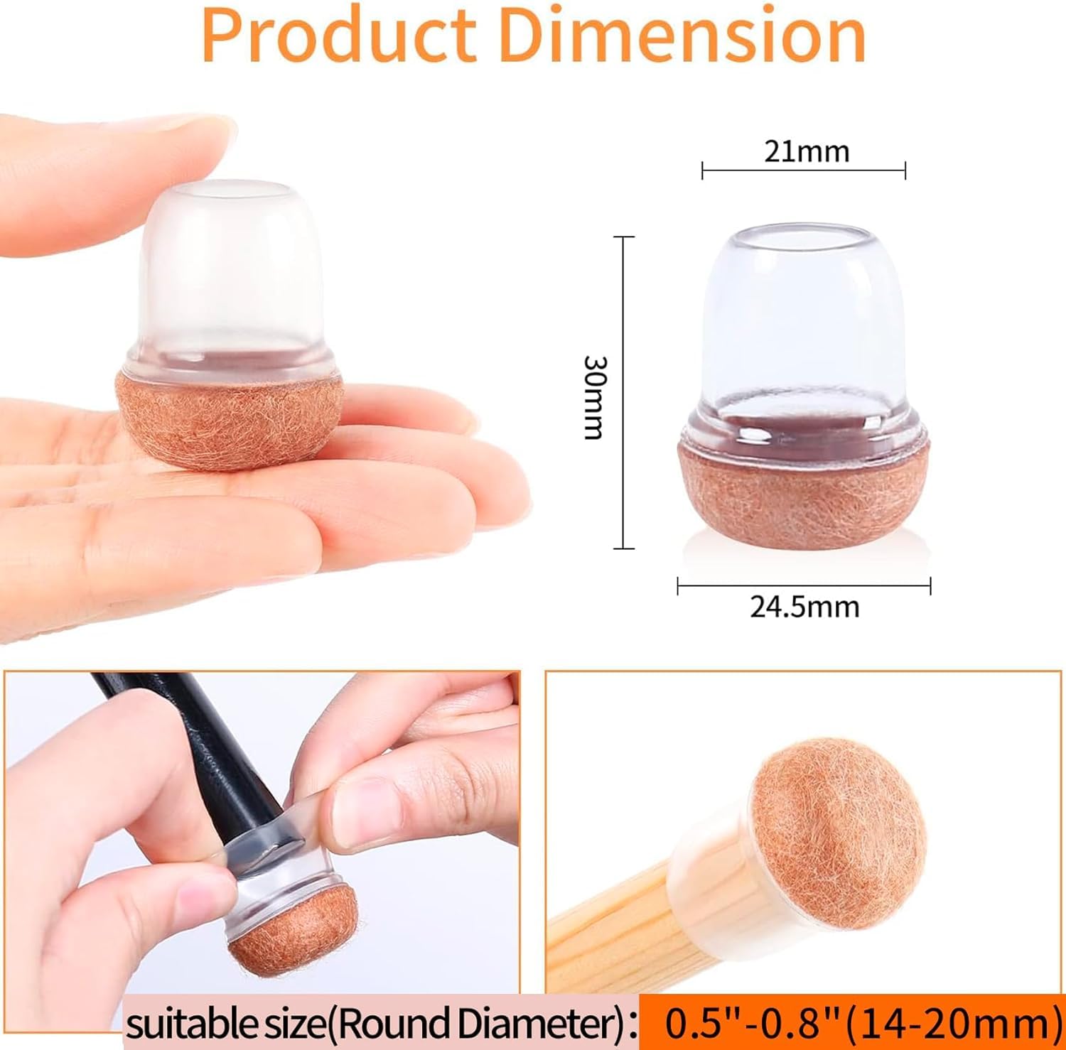 Ezprotekt Protectores de Suelo de Silicona Transparente mejorados para Patas de Silla, 13-20mmTapas de Silicona 16P con Fieltro Envuelto, Fundas de para Patas de Silla, Protectores de pies de Silla - 3