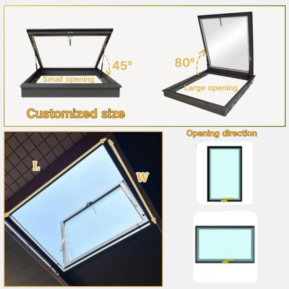 Genérico Claraboya Manual para Techo - Trampilla Transparente para áticos, sótanos, cobertizos, solarios, graneros y Casas de Juegos (90°) - Ventana pequeña Ideal para luz Natural
