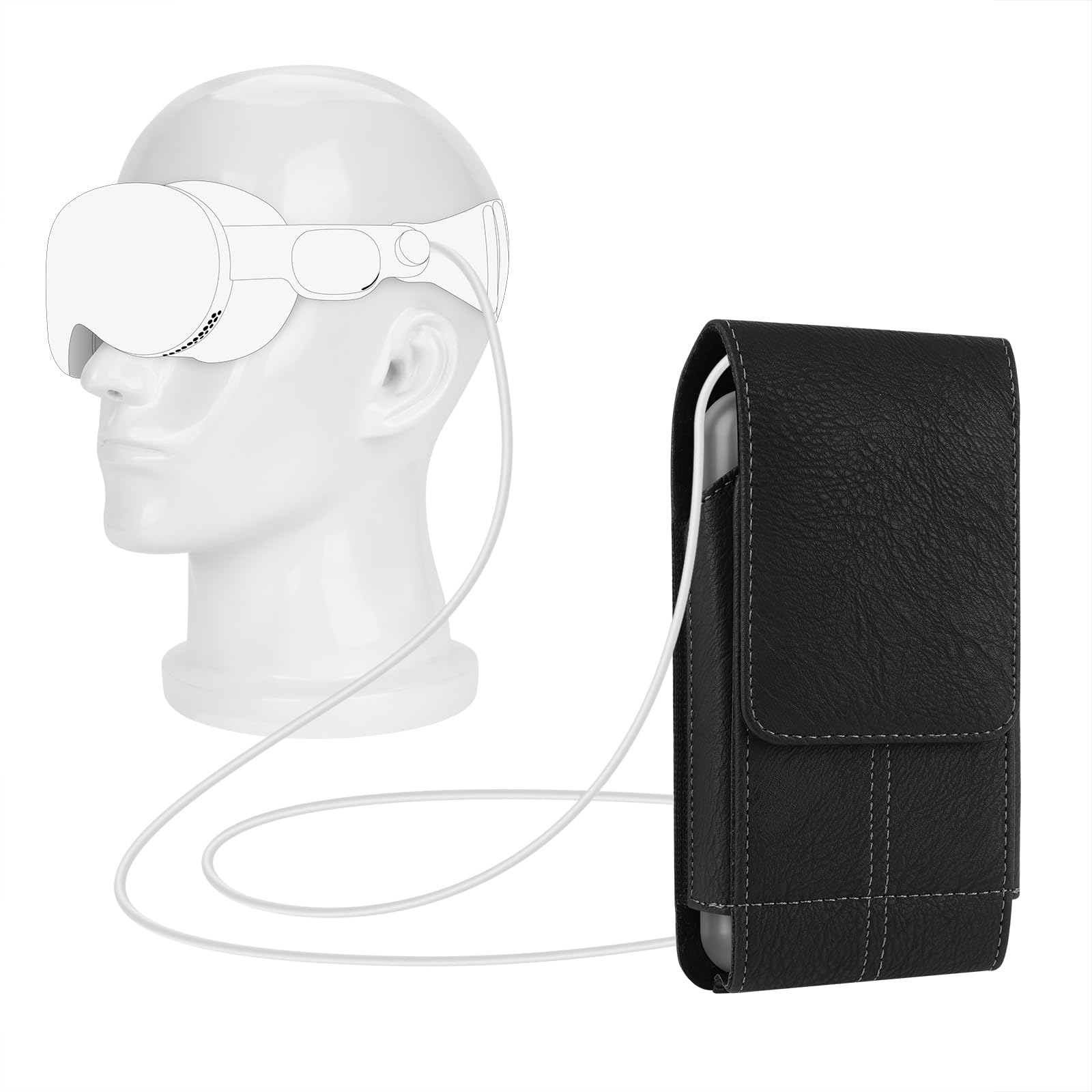 GEEKRIA VR Battery Case Compatible with Apple Vision Pro, Portable Battery Pack Holster Case, Vegan Leather Power Bank Belt Clip, Card Holder Battery Protection Accessory (Black)-image-9