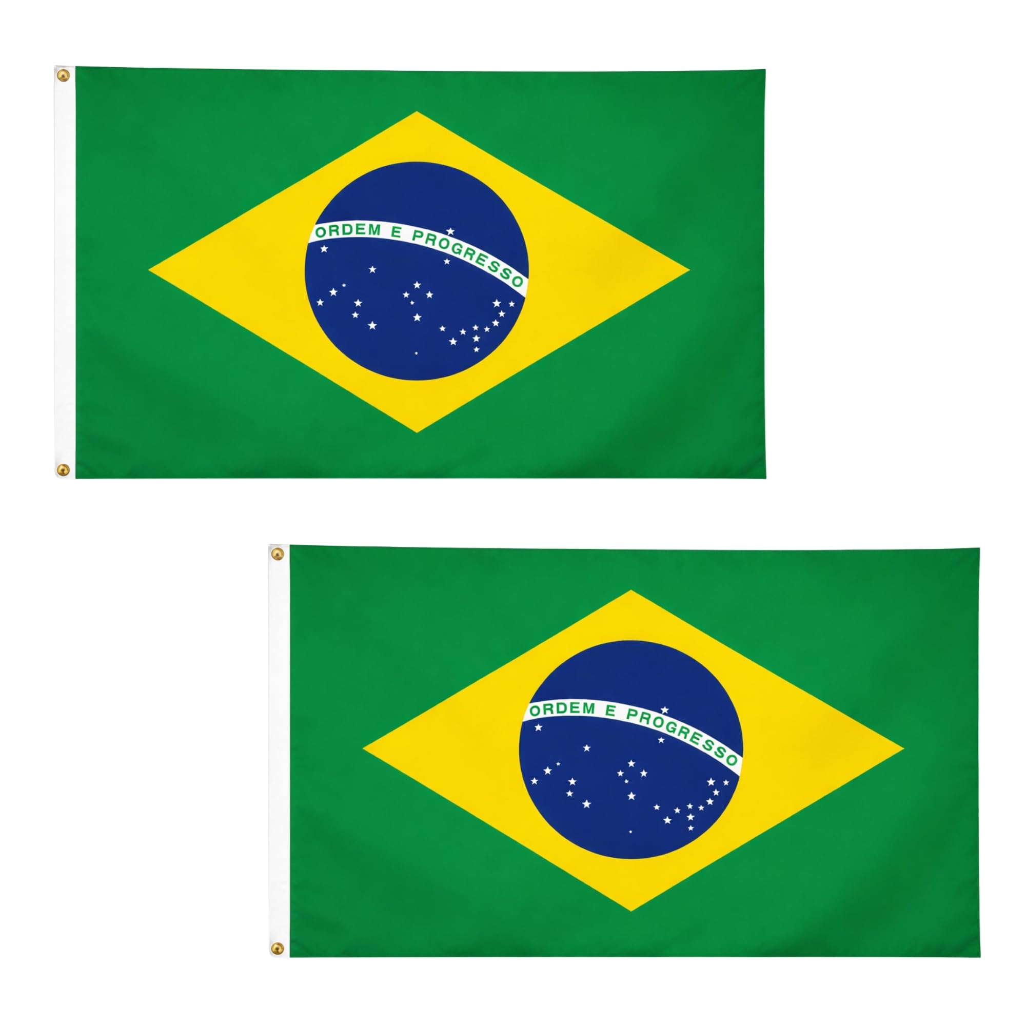 2 Pcs Brazil Flag 5ft x 3ft with Brass Eyelets – Polyester Brazilian Flag Banner for Football Matches, Carnival Themed Events, Home & Garden Display