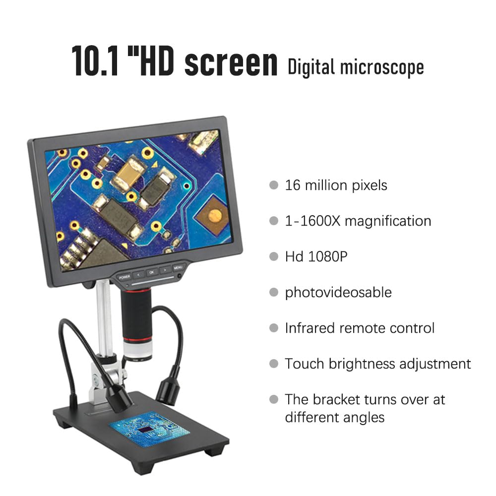 Andoer Microscopio Digital USB LCD de 10,1" Microscopio de Monedas 1080P 1-1600X 16MP Ligereza con Control táctil con Control Remoto para observación de Insectos de Plantas niños