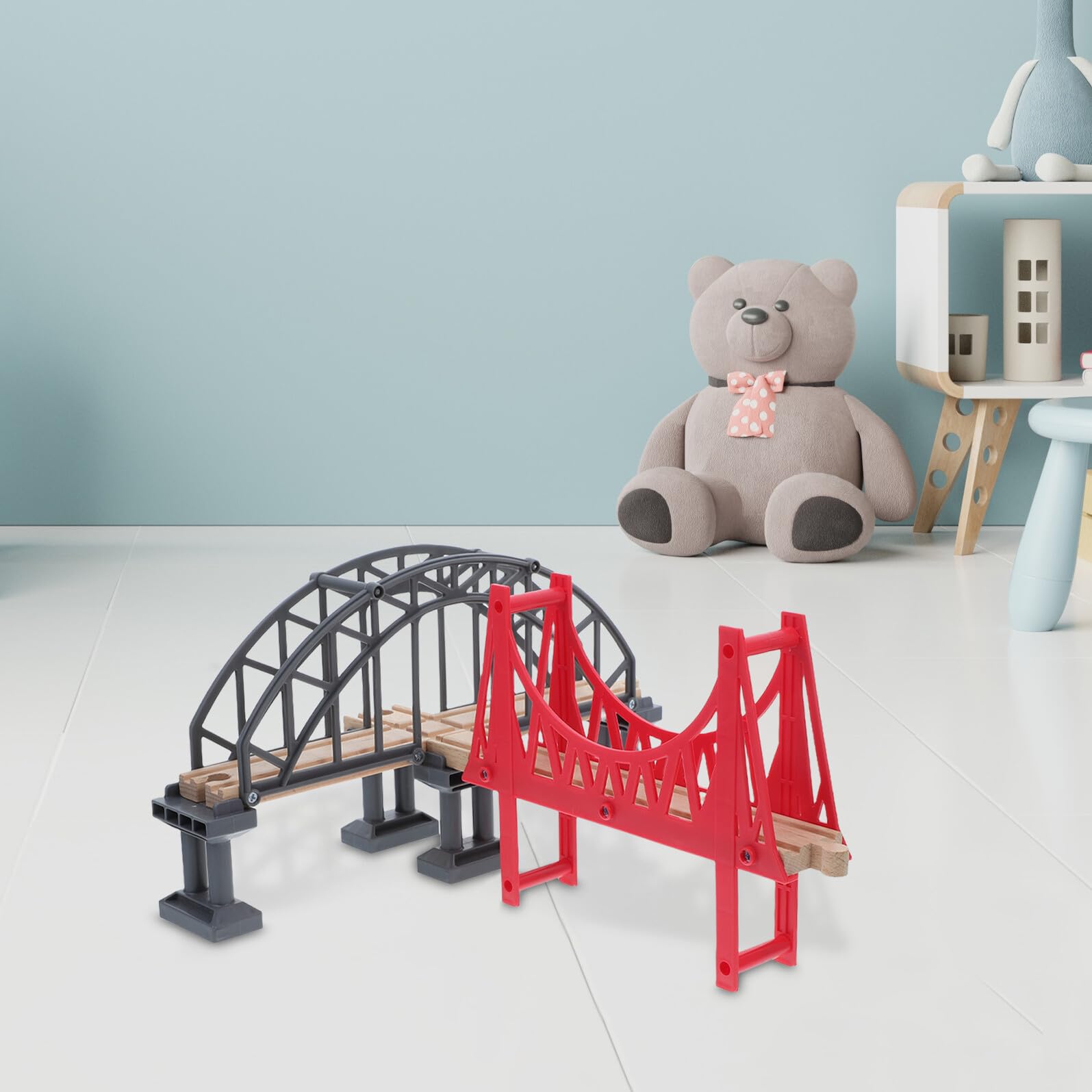 Accesorios para Vías de Tren de Madera para Niños 2 Piezas Puente