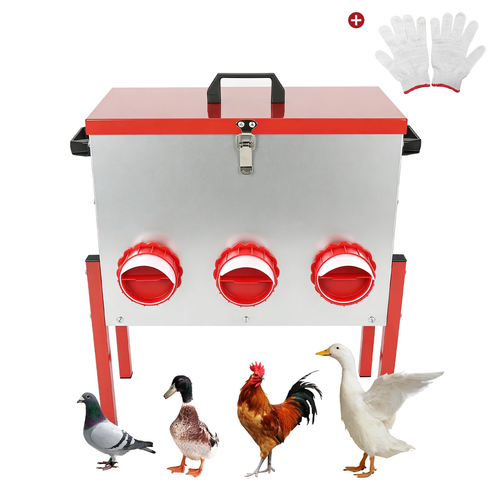 Automatyczny automat do karmy dla kurcząt o dużej pojemności 15 kg (33 kg), odporny na szczury automat do karmy dla kurcząt z 6 otworami na karmę do hodowli kaczek/gęsi, do stosowania w kurniku