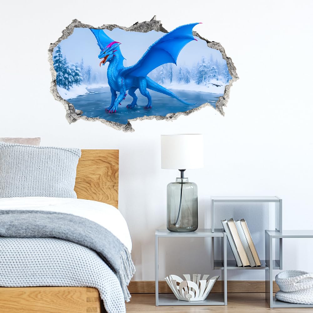SUPERDANT 3D Dragon of Ice and Snow Wall Stickers Blue Dragon Wall Decal Animal Stickers for Walls Vinyl Art Sticker for Bedroom Living Room Playroom Decoration Gifts for Kids 60x65cm - Image 4