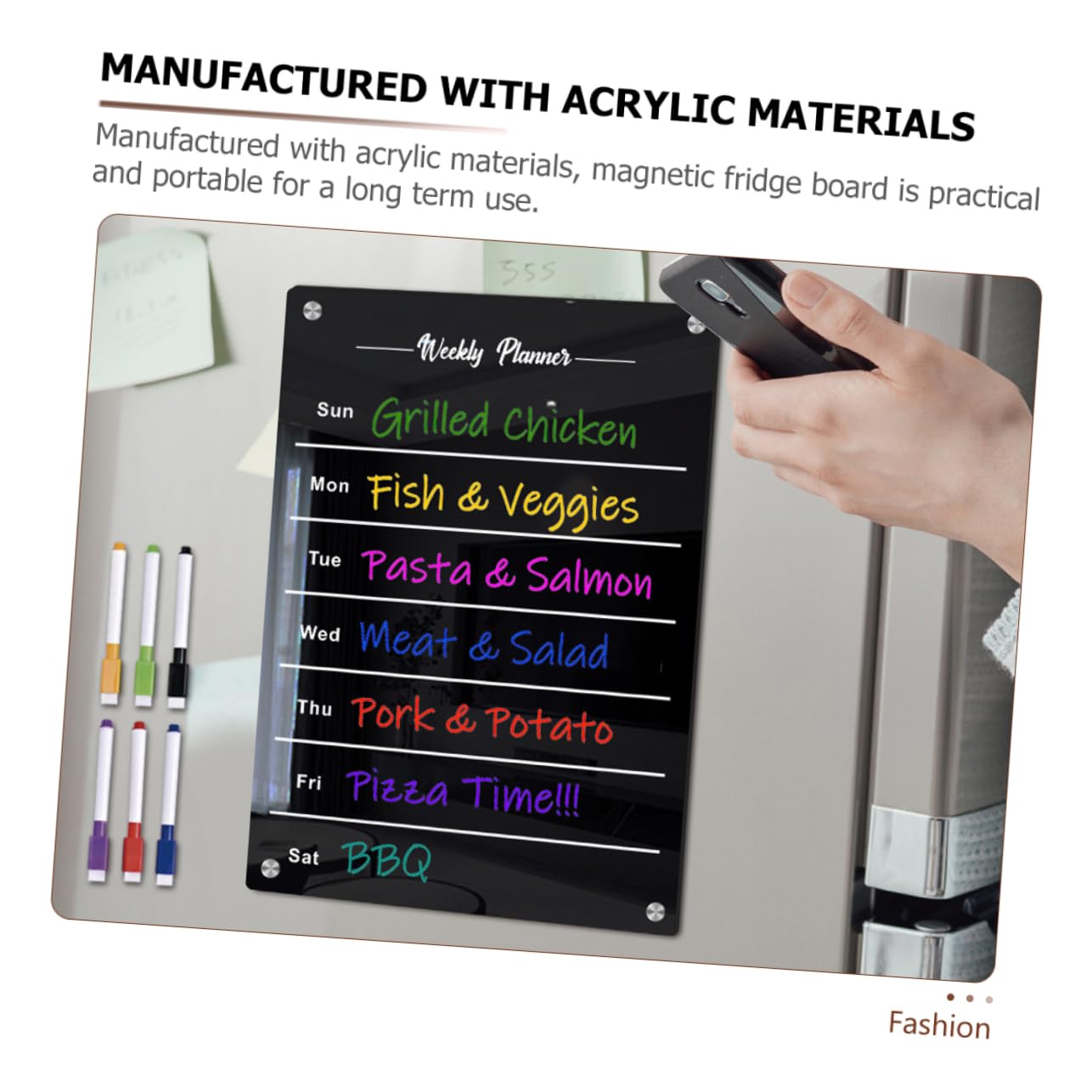 DOITOOL Magnetisches Planungs Whiteboard A3 Aus Schwarzem Acryl Mit 6 Whiteboard Stiften Abwischbare Kühlschrank Memo Tafel Für Terminplanung Und Familienkalender