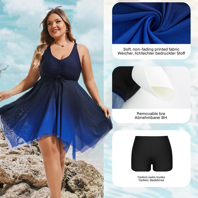 Hanna Nikole Damski zestaw tankini plus size kwiatowy nadruk strój kąpielowy kontrola brzucha dwuczęściowy strój kąpielowy z szortami