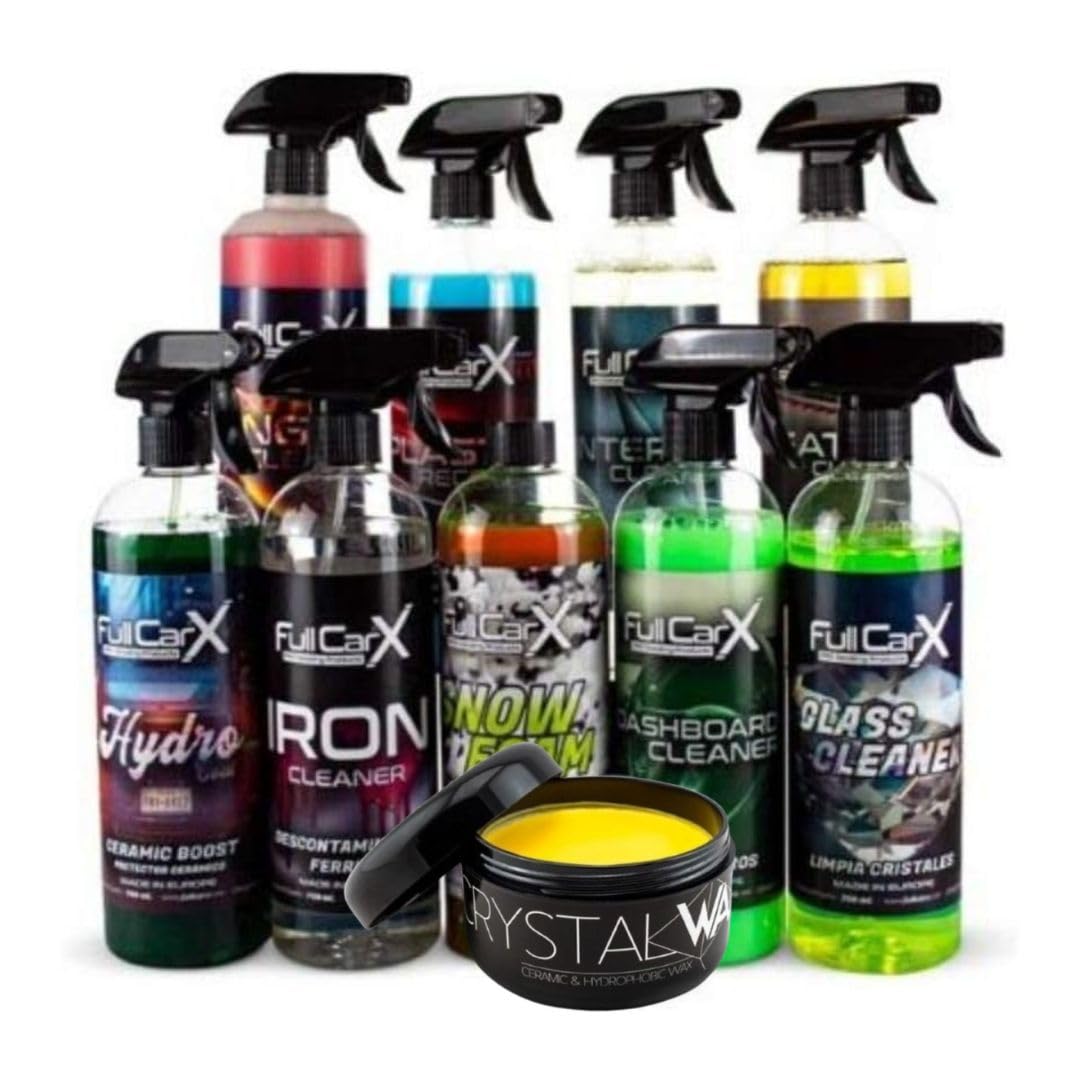 AutoFullCar - Kit Productos De Limpieza Para Coche Fullcarx, 9 Productos Para Interior y Exterior