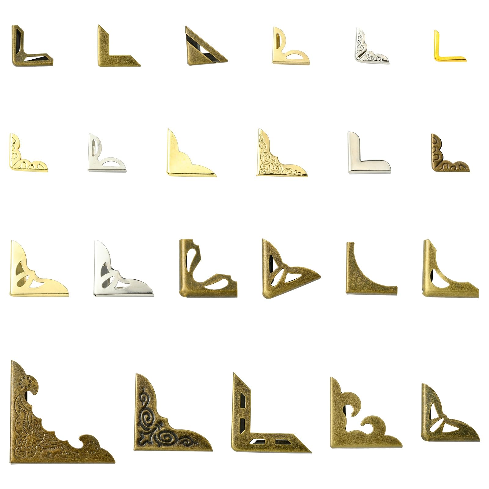 UR URLIFEHALL 46 pcs 23 Styles Iron Book Corners Triangle Decorative Trim Vintage Book Corner Protector for Scrapbooking Photo Album Menus Folder