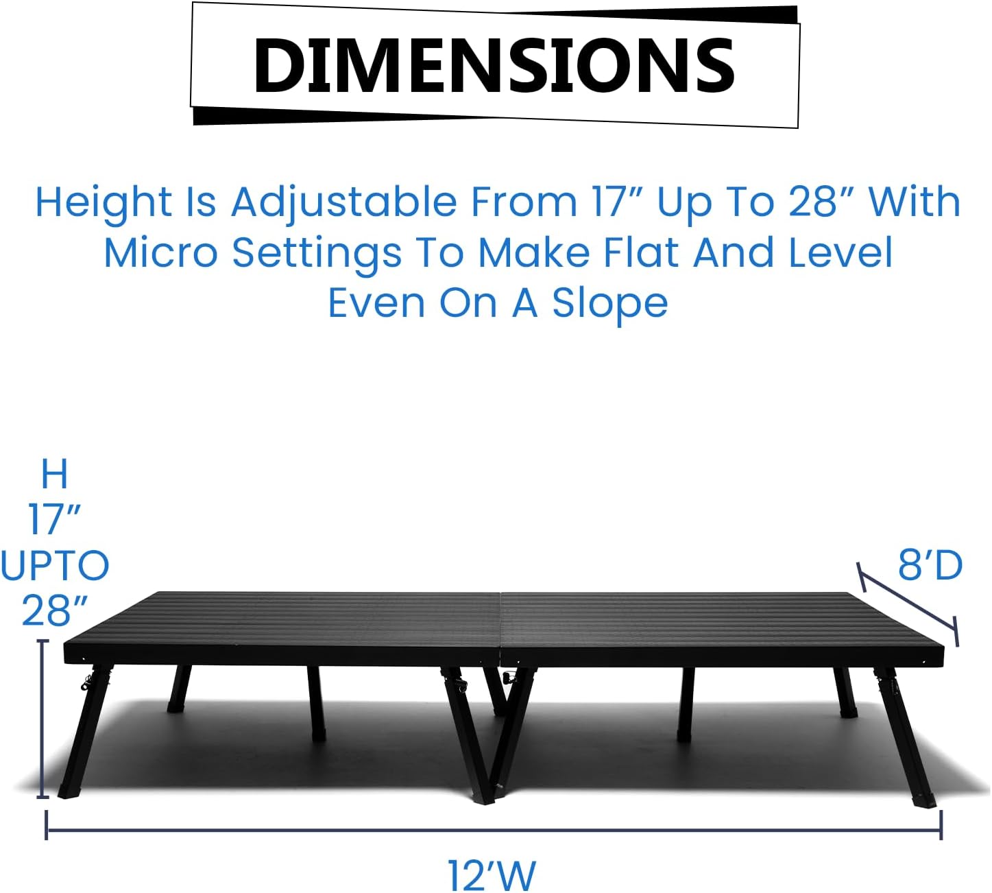 8'x12' MyStage Portable Stage With 6 Decks, 5 Railings, 1 Stairs, 3 Skirts - Portable, Folding Lightweight Aluminum Performance Deck With Adjustable Height 17"-28" - US Patented Design