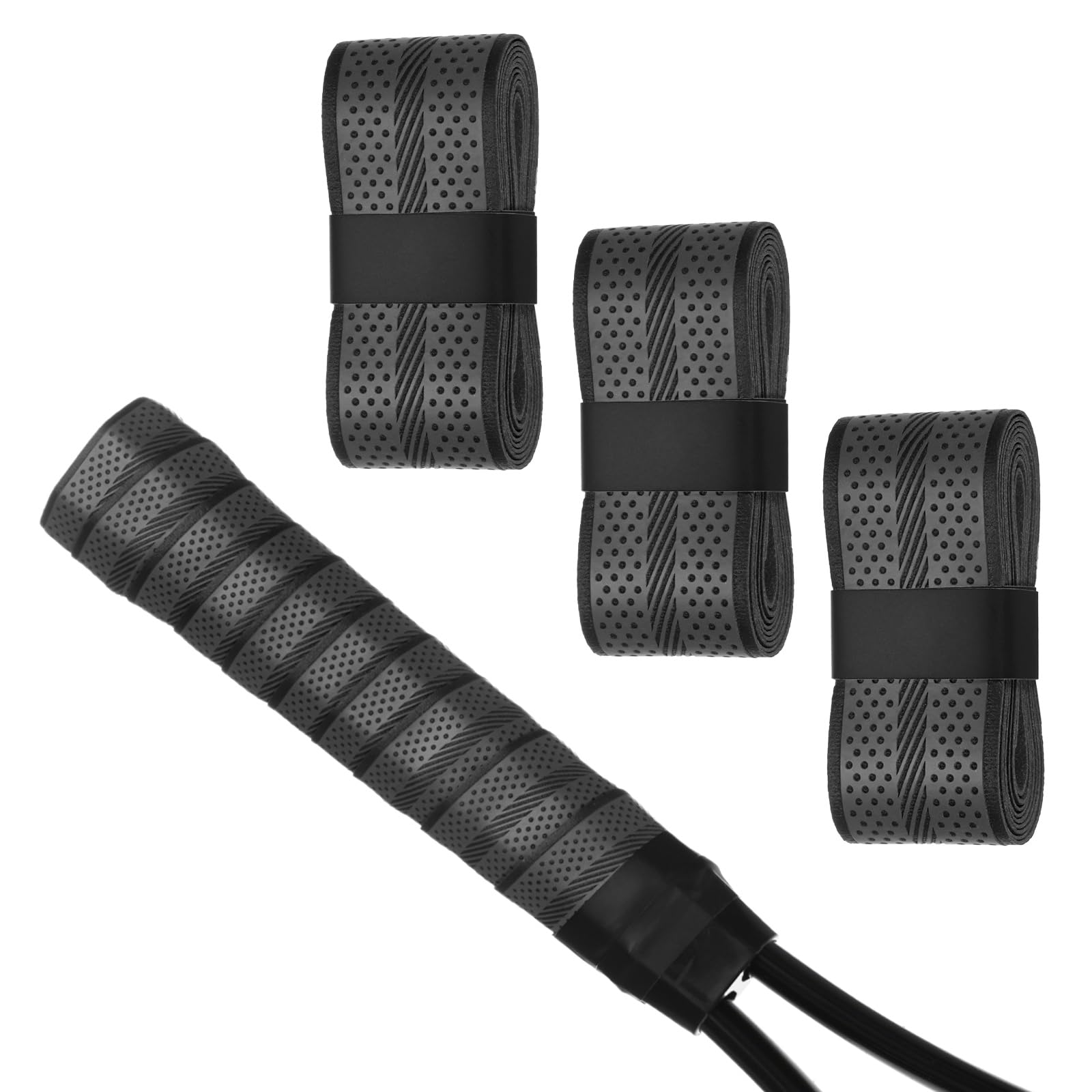 M METERXITY 3-Pack Golf Grip Wrapping Tapes PU Tennis Overgrip Grip Tapes Anti-Slip Sweat Absorbent for Golf/Racquetball/Badminton/Squash/Baseball Bat Handle Black