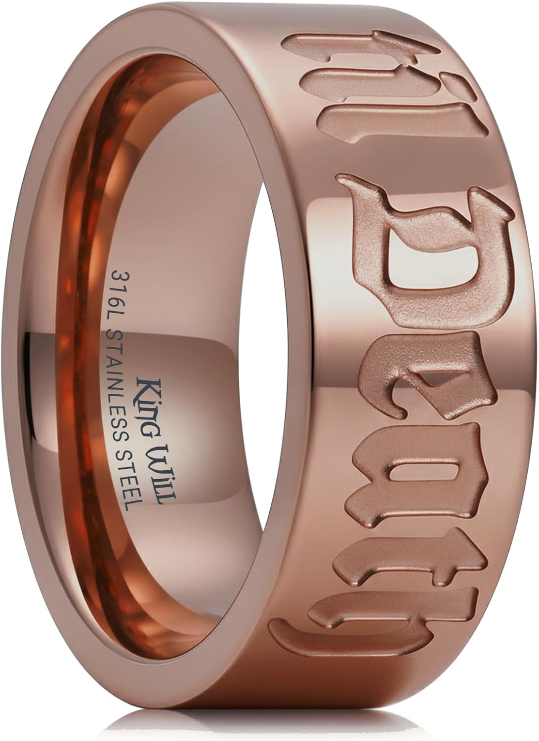 King Will Till Death Men Wedding Band in Rose Gold, 8mm Stainless Steel Wedding Ring for Men, Rose-Gold Wedding Ring Polished Corrosion-Resistant Till Death Ring Comfort Fit Size 7-12