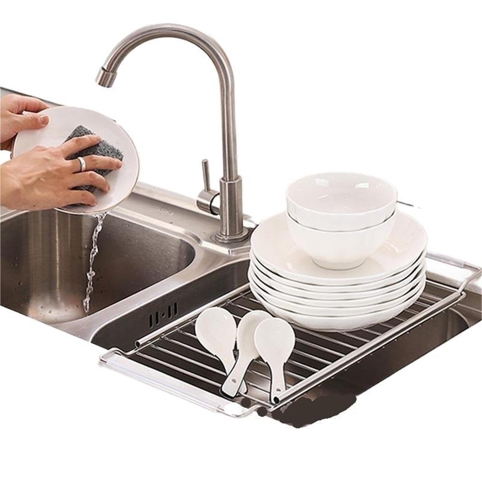 Estensibile Scolapiatti per lavello Scolapiatti espandibile sopra il lavandino, piatto, la spugna, sapone e lo straccio(12 * 2 * 41-60cm)