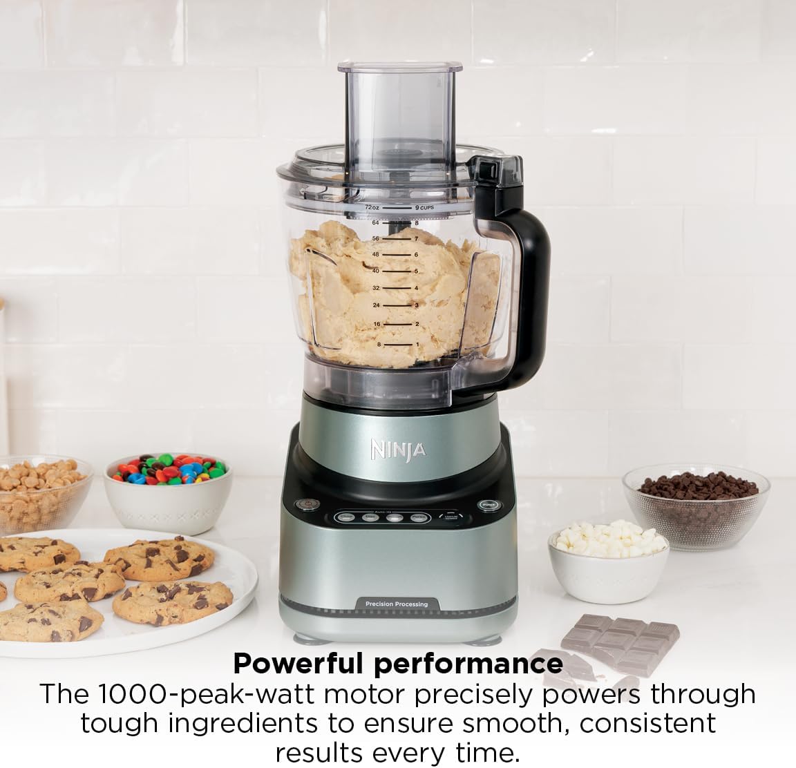 Ninja 9-Cup Food Processor for Kitchen, 1000PW motor, 9-Cup Processing Bowl, Multiple Blades and Adjustable Speed, for Chopping and Slicing Vegetables, Pureeing, and Mixing Dough, BZ601