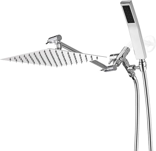 Cuzobro Cabezal de ducha cuadrado doble de metal con rociador de mano, juego combinado de cabezal de ducha de 12 pulgadas con desviador de 3 vĂas, Cuzobro Cabezal de ducha cuadrado doble de metal con rociador de mano, juego combinado de cabezal de ducha de 12 pulgadas con desviador de 3 vĂas,